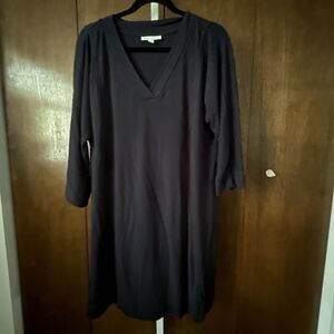 Pure Jill J Jill Tranquility Fleece V Neck Shift Dress Women's Size L Navy Blue